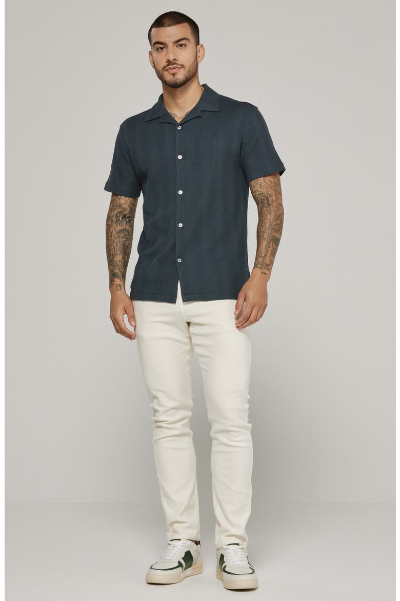 Burke Ribbed Knit Camp Shirt, Alternate, color, PETROL NAVY