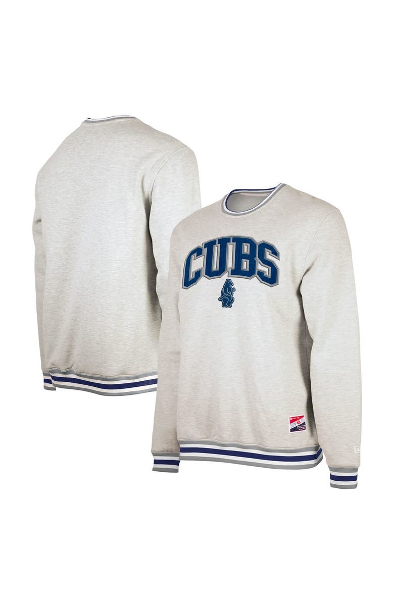 New Era Men's New Era Heather Gray Chicago Cubs Throwback Classic Pullover Sweatshirt, Main, color, 