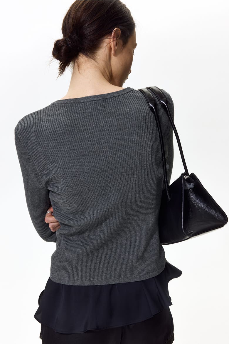 Ribbed Cardigan, Alternate, color, Dark gray melange