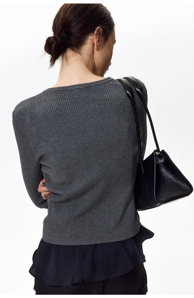 H&M Ribbed cardigan, Alternate, color, Dark Gray Melange