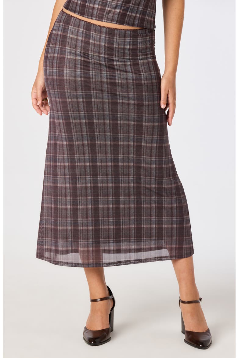Baila Plaid Mesh Midi Skirt, Alternate, color, BROWN BLUE PLAID