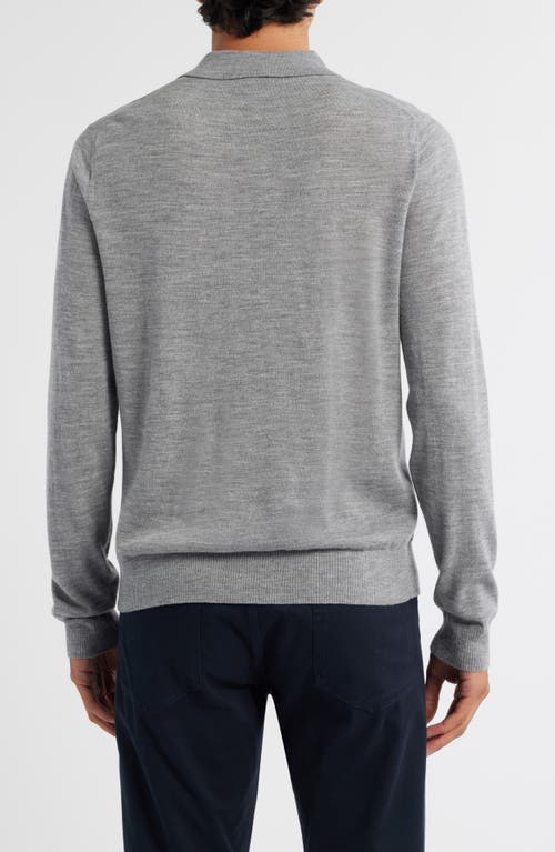 Vince Long Sleeve Merino Wool Polo In Gray