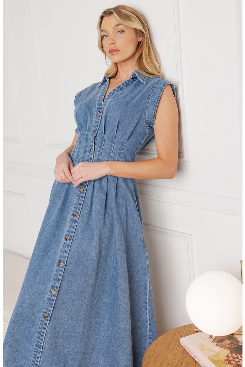 Denim Button Front Midi Dress, Alternate, color, MEDIUM INDIGO