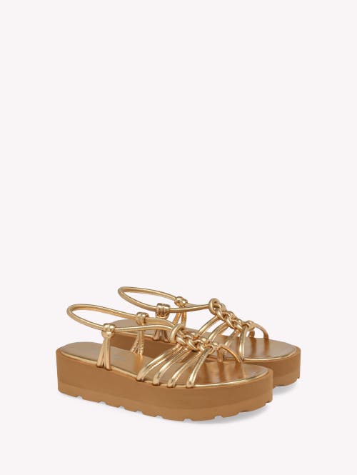 Gianvito Rossi 45 Knotted Metallic Leather Platform Sandals In Metallic Gold Leather