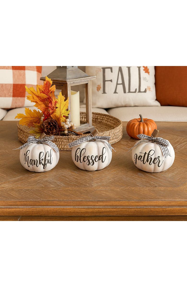 Transpac Resin Buffalo Check Pumpkin Set of 3 Fall Home Decorations, Alternate, color, 