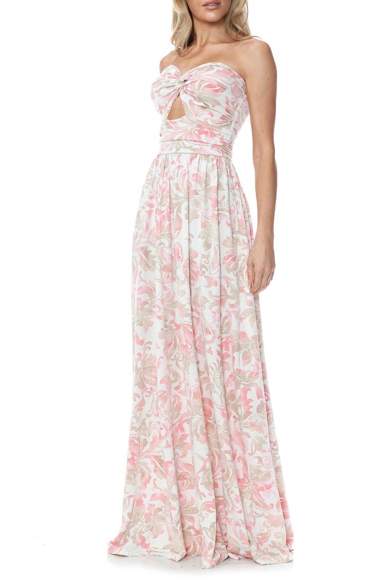 Strapless Pleated Maxi Dress, Alternate, color, IVORY MULTI