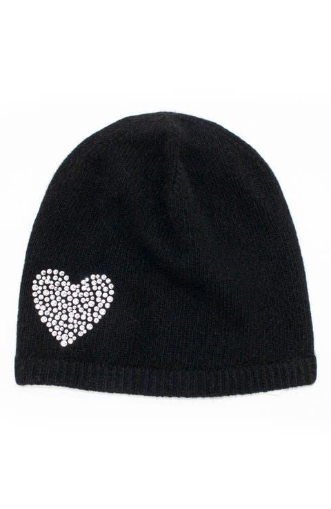 Crystal Heart Cashmere Beanie