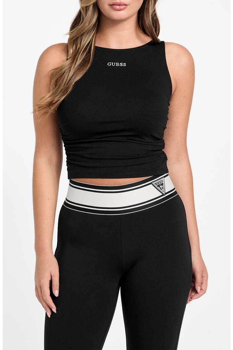Nina Ruched Cotton Blend Crop Tank, Main, color, JET BLACK