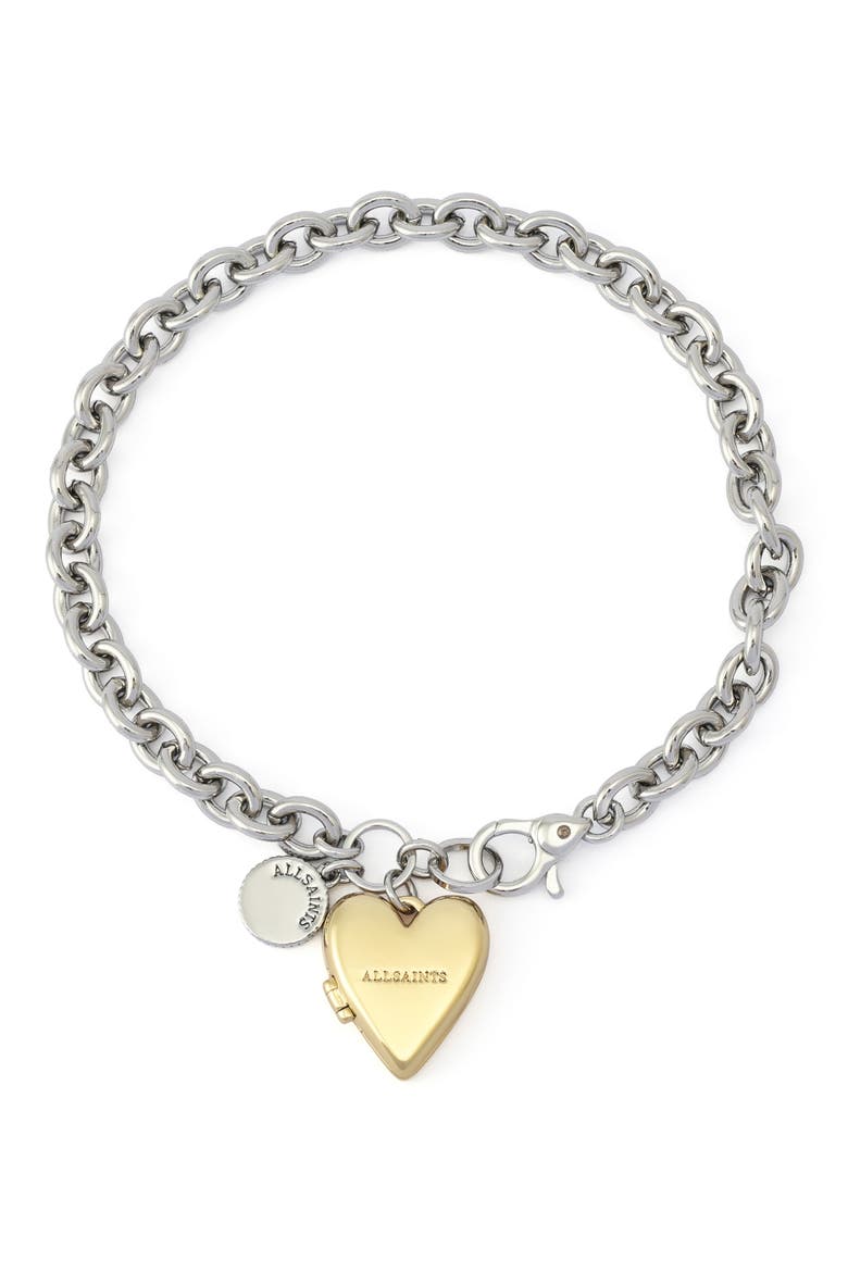 Flex Heart Locket Chain Bracelet, Main, color, TWO TONE SHINY