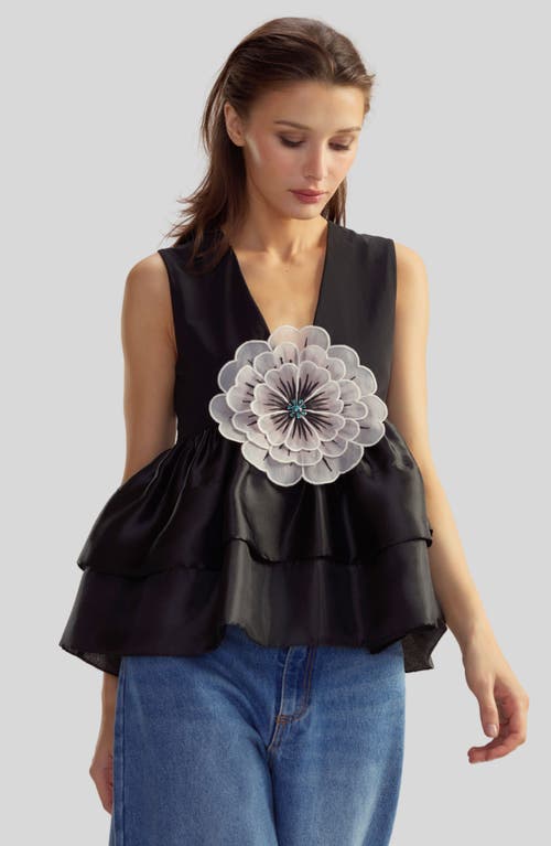 Cynthia Rowley Daphne Organza Top In Black Multi