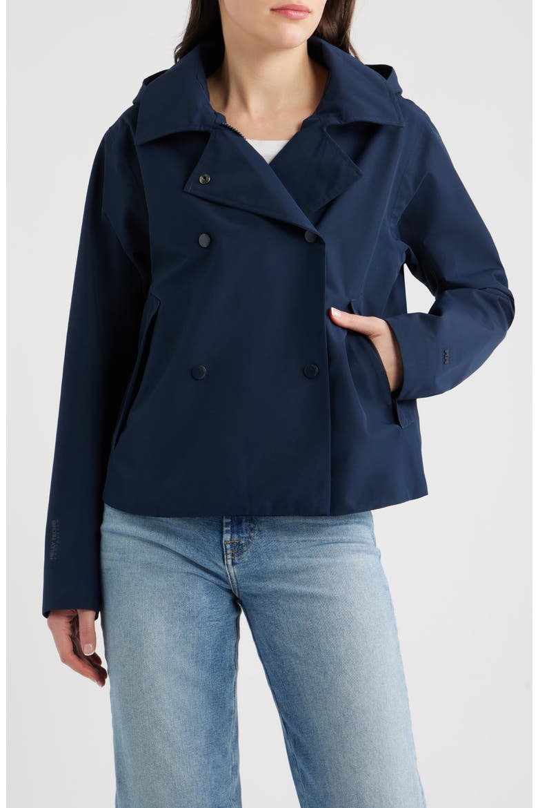 Avenue Waterproof Short Trench Coat, Main, color, 597 NAVY