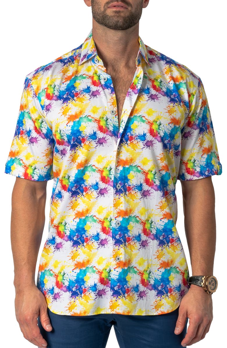 Men's Plus Size Casual Paint Splatter Short Sleeve Button-Up Shirt