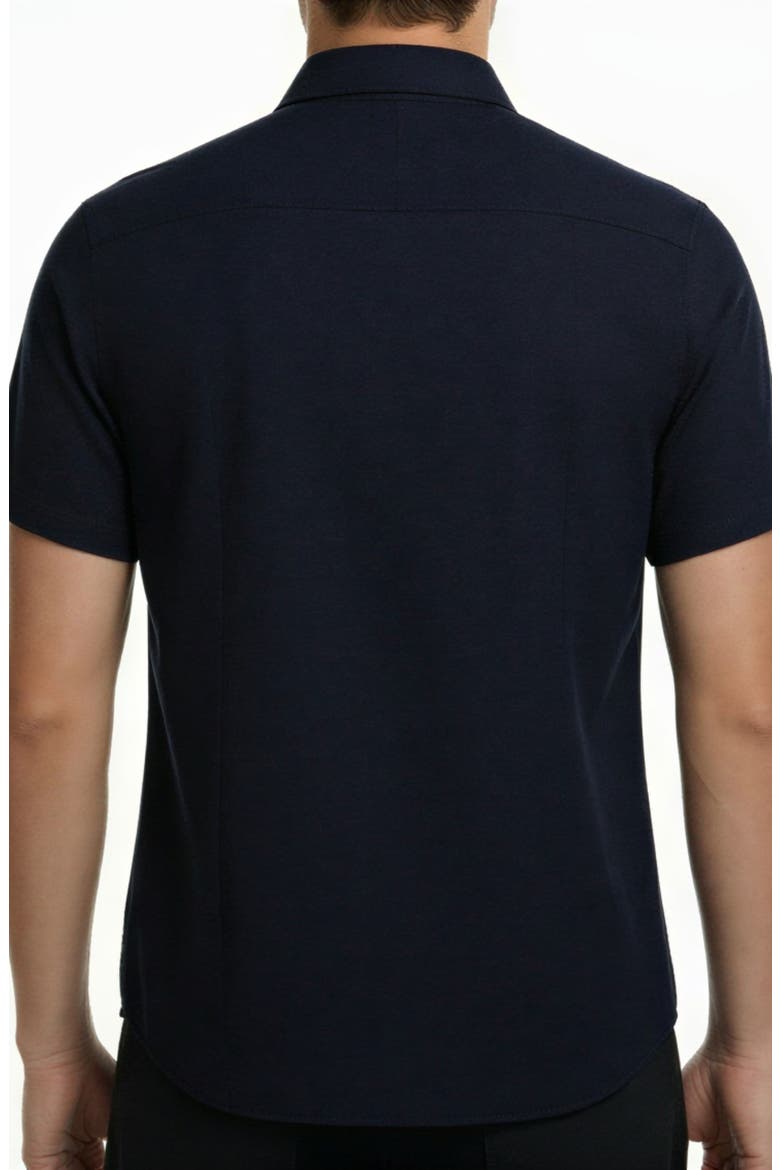 Short Sleeve Linen & Cotton Blend Button-Up Shirt, Alternate, color, NAVY