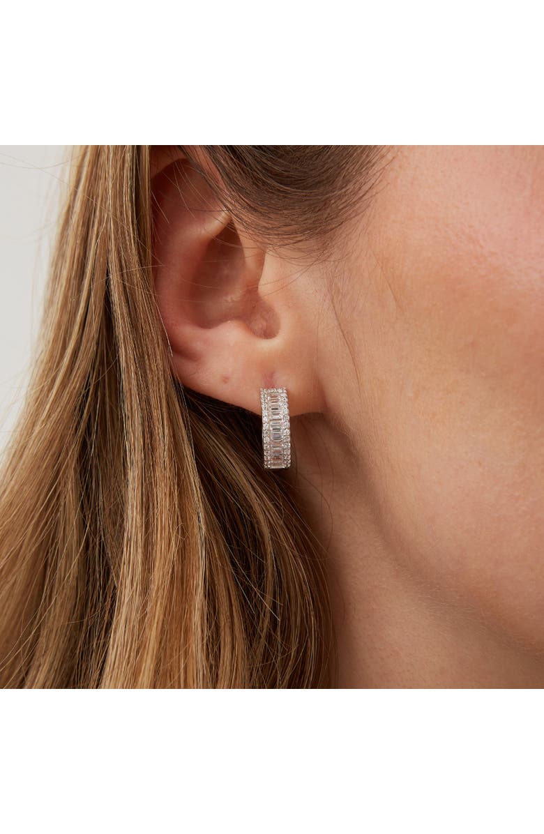 Spero London Baguette Cubic Zirconia Sterling Silver Pave Hoop Earrings, Alternate, color, Silver