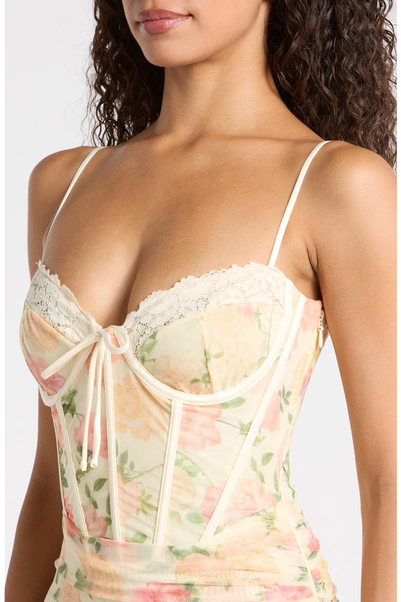 Calista Floral Print Corset Sleeveless Gown, Alternate, color, PEACH FLORAL