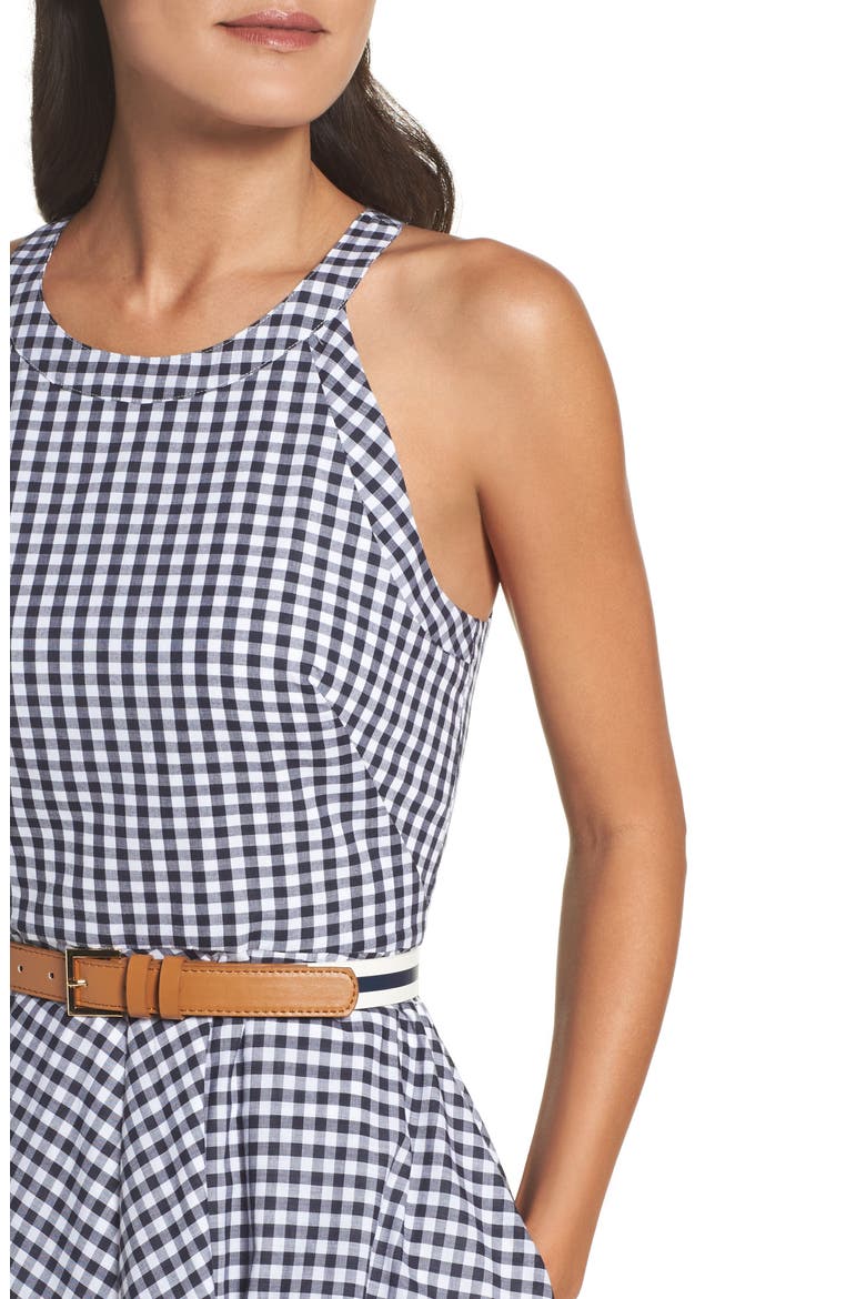 Belted Halter Fit & Flare Dress, Alternate, color, NAVY/ IVORY