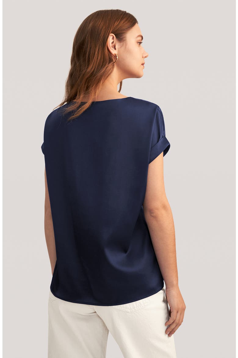 Women's Short Sleeves Round Neck Silk Tee, Alternate, color, Navy blue