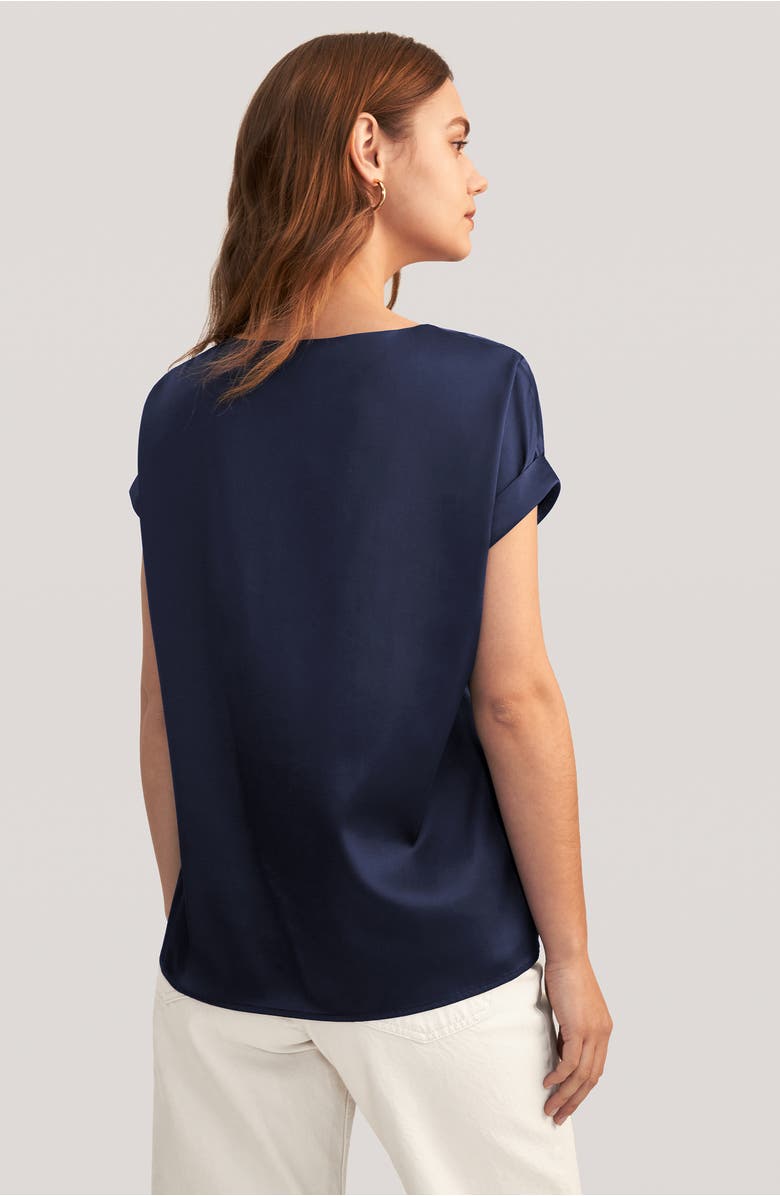 Lilysilk Women's Short Sleeves Round Neck Silk Tee, Alternate, color, Navy Blue