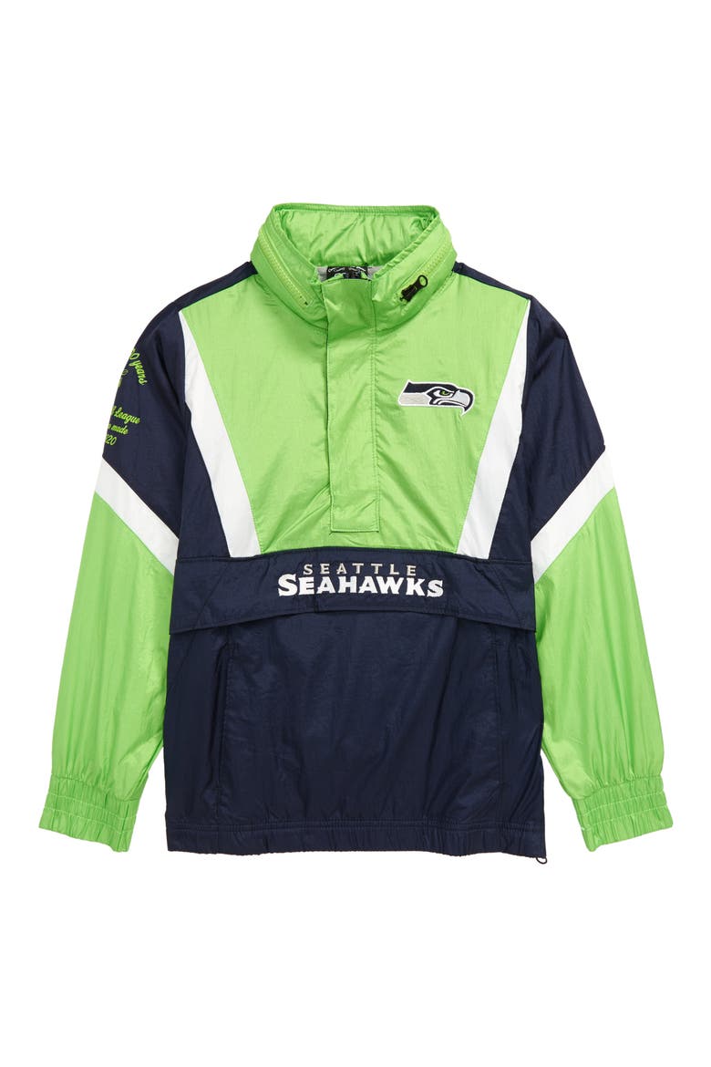 Logo Seattle Seahawks Crinkle Nylon Half Zip Pullover, Main, color, COLLEGE NAVY