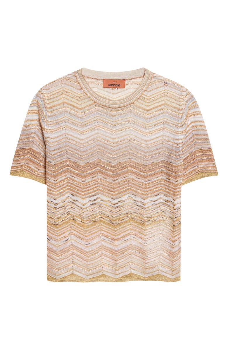Missoni Zigzag Metallic Sequin Short Sleeve Crewneck Sweater, Alternate, color, Light Gold Tones