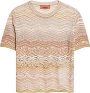 Missoni Zigzag Metallic Sequin Short Sleeve Crewneck Sweater