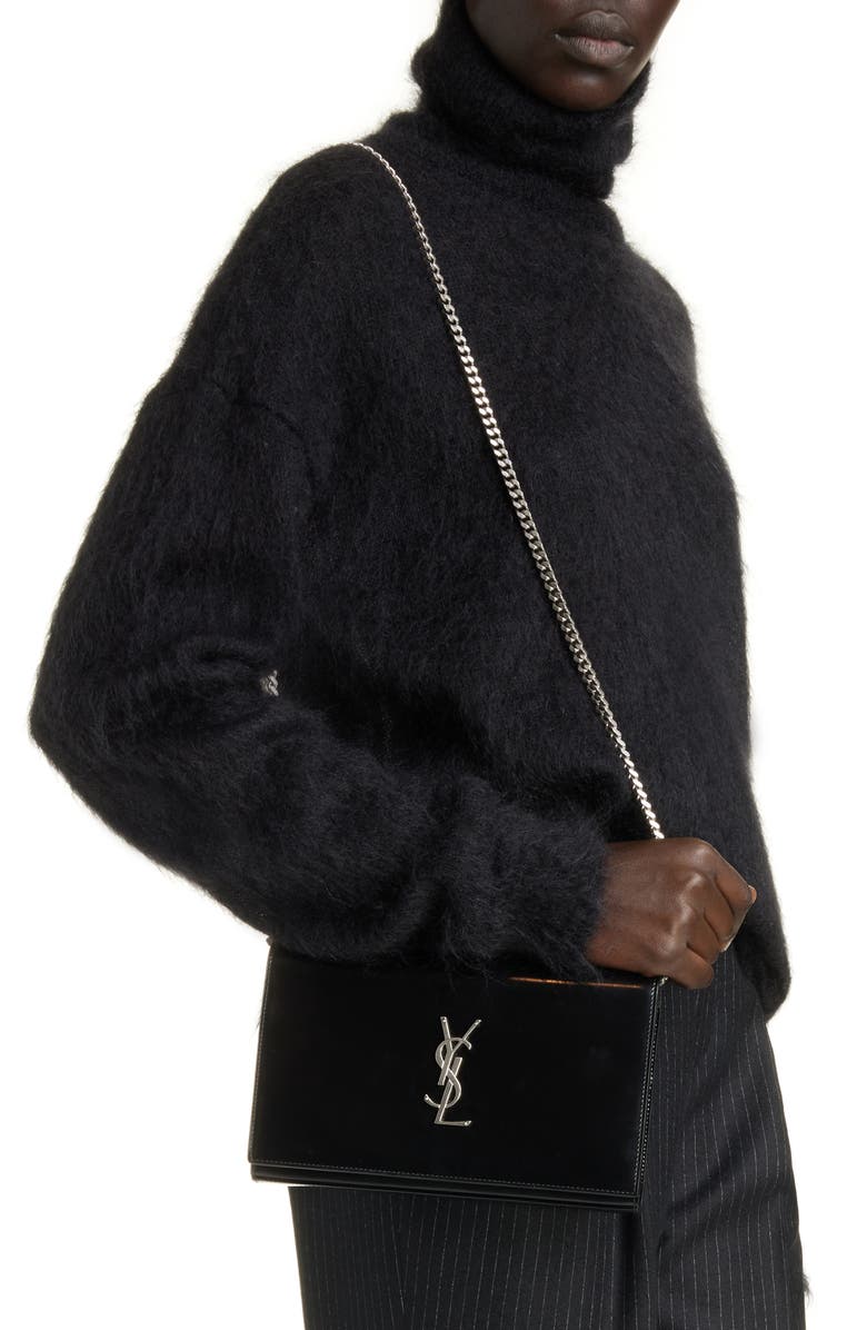 Saint Laurent Cassandre Leather Wallet on a Chain, Alternate, color,