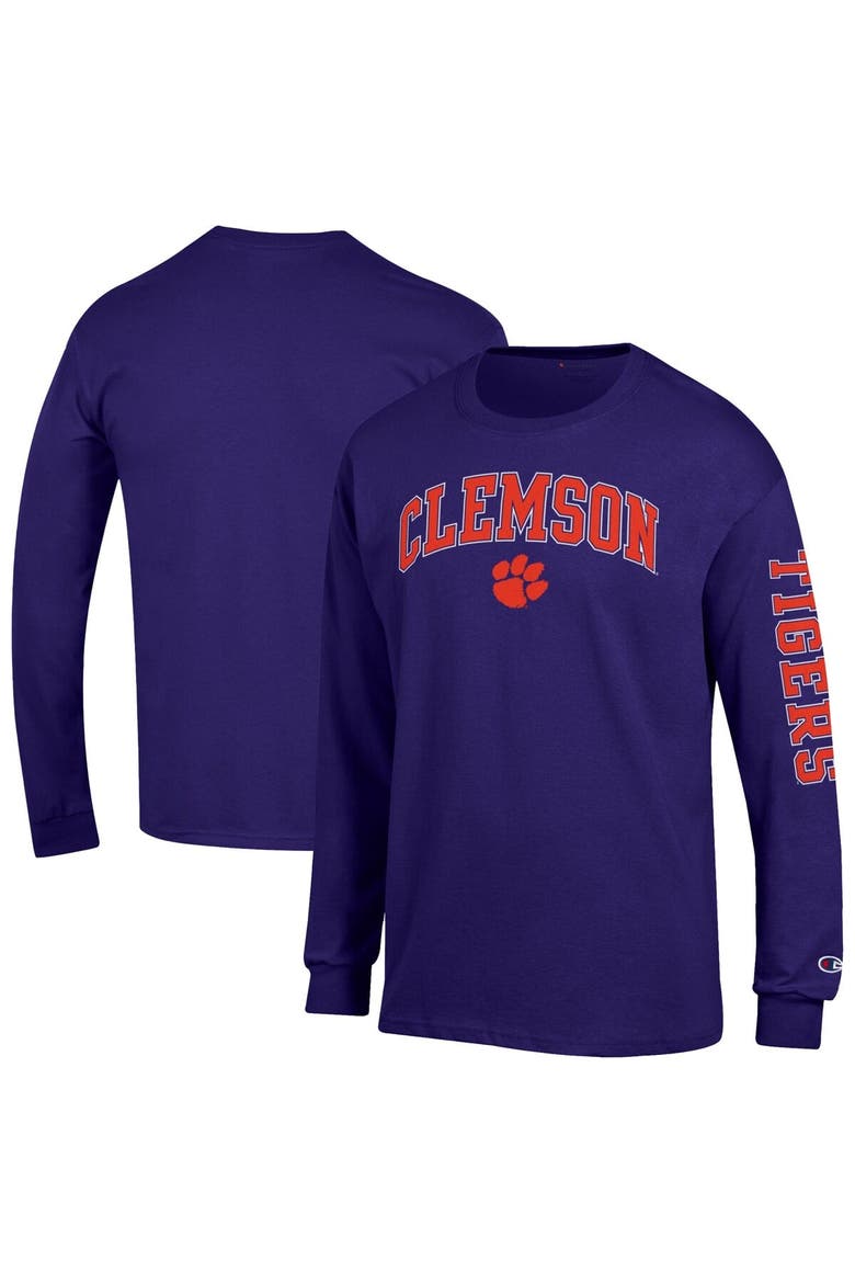 Men's Champion  Purple Clemson Tigers Arch Over Logo 2-Hit Long Sleeve T-Shirt, Main, color, Purple