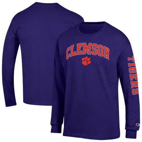 Men's Champion  Purple Clemson Tigers Arch Over Logo 2-Hit Long Sleeve T-Shirt