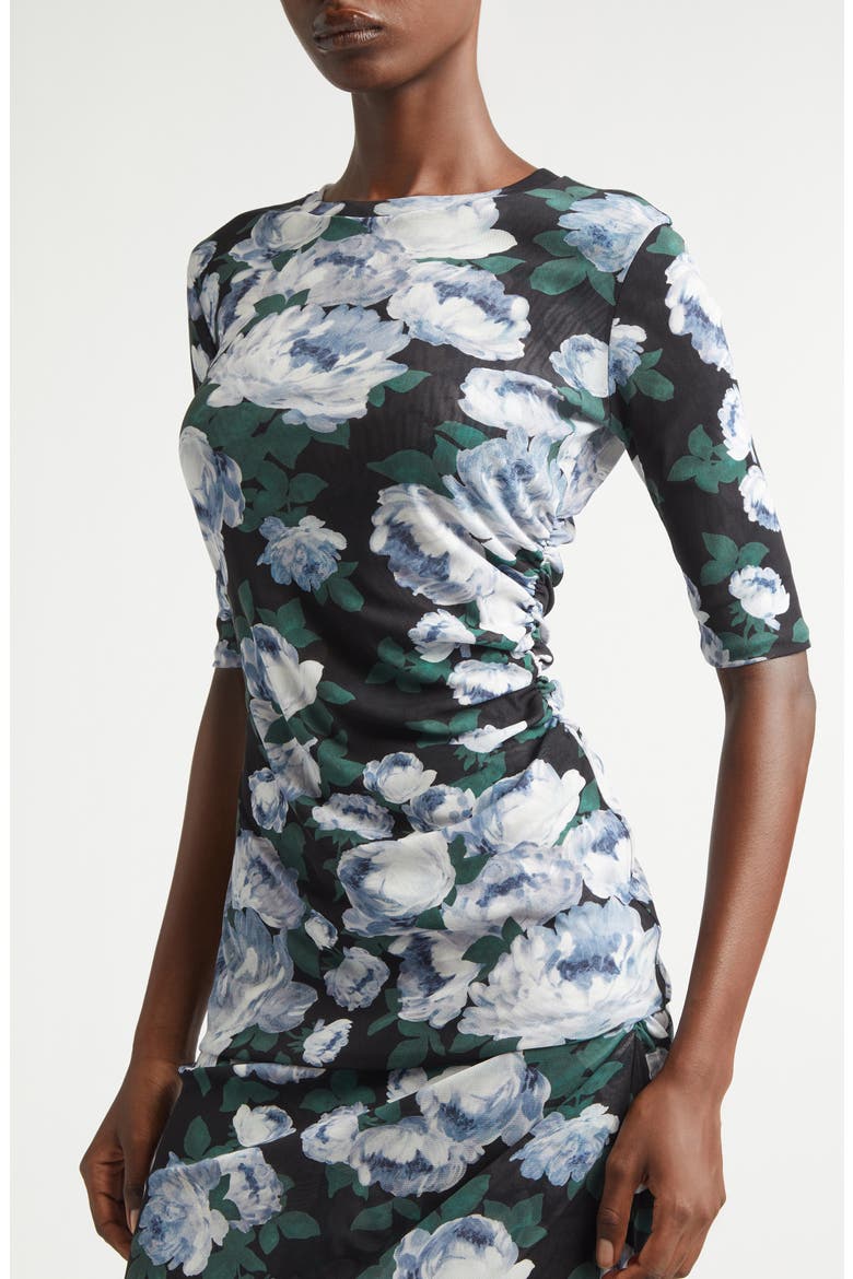 Bunch of Roses Gathered Mesh Top, Alternate, color, GREEN MULTI