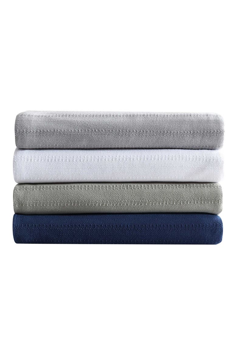Variegated Weave Stripe Cotton Blanket, Alternate, color, WHITE