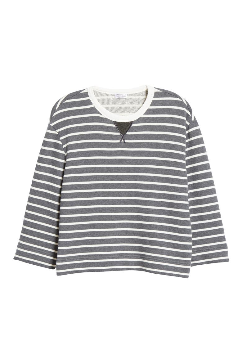 Monili Detail Stripe Cotton Sweatshirt, Alternate, color, CHARCOAL