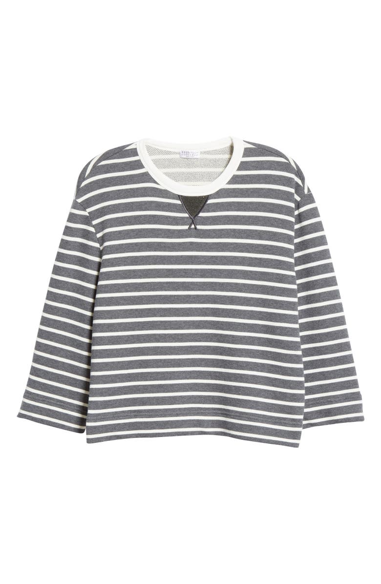 Brunello Cucinelli Monili Detail Stripe Cotton Sweatshirt, Alternate, color,
