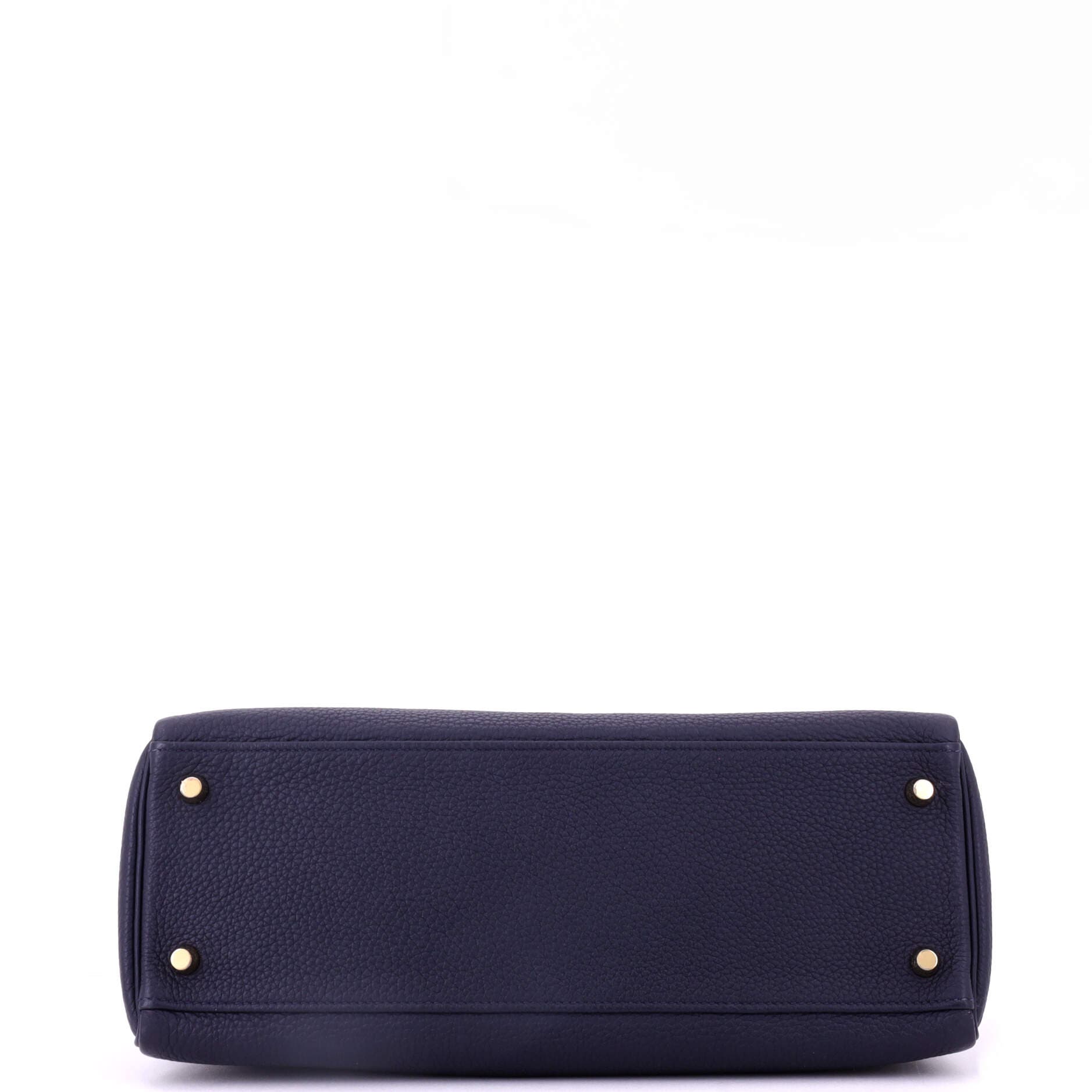 Pre-Owned Hermes Kelly Handbag Blue Clemence with Gold Hardware 32, Alternate, color, Bleu Nuit