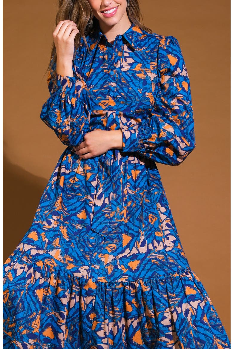 Print Long Sleeve Cotton Midi Shirtdress, Alternate, color, BLUE RUST