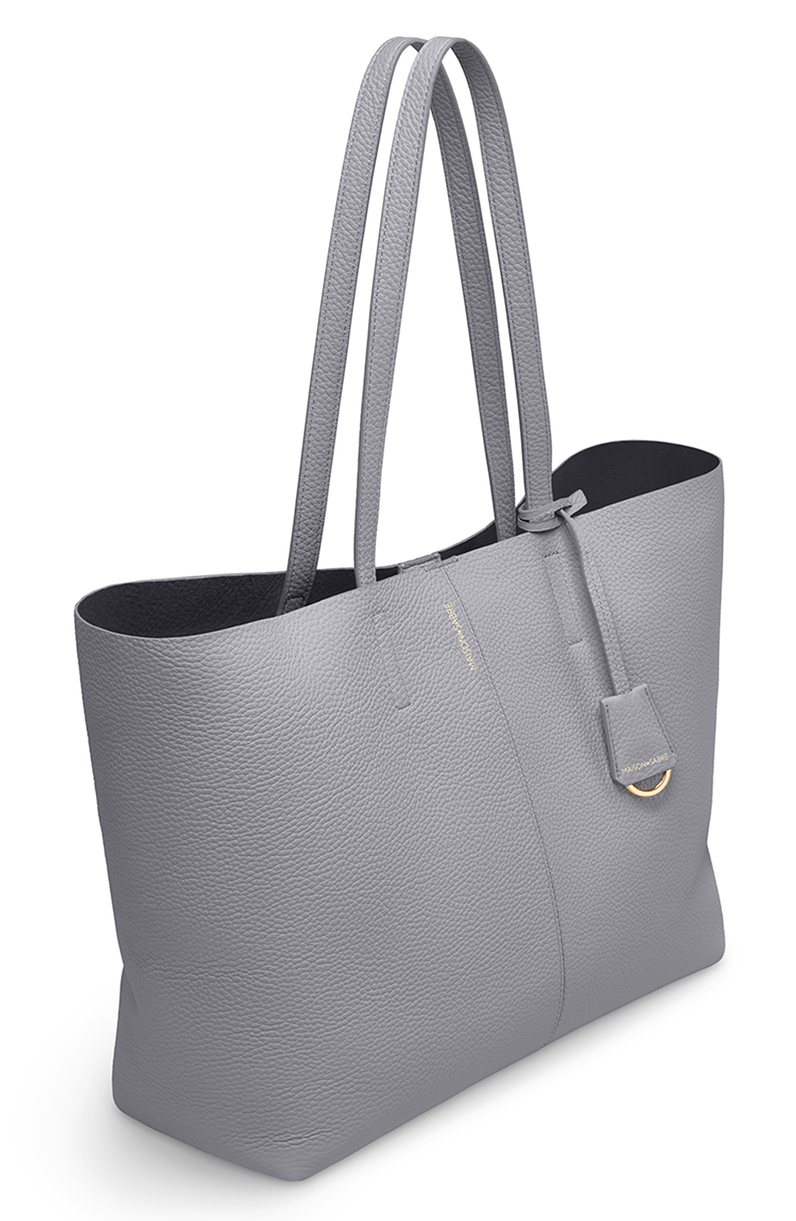 Large Leather Snap Soft Tote, Alternate, color, Dove Grey