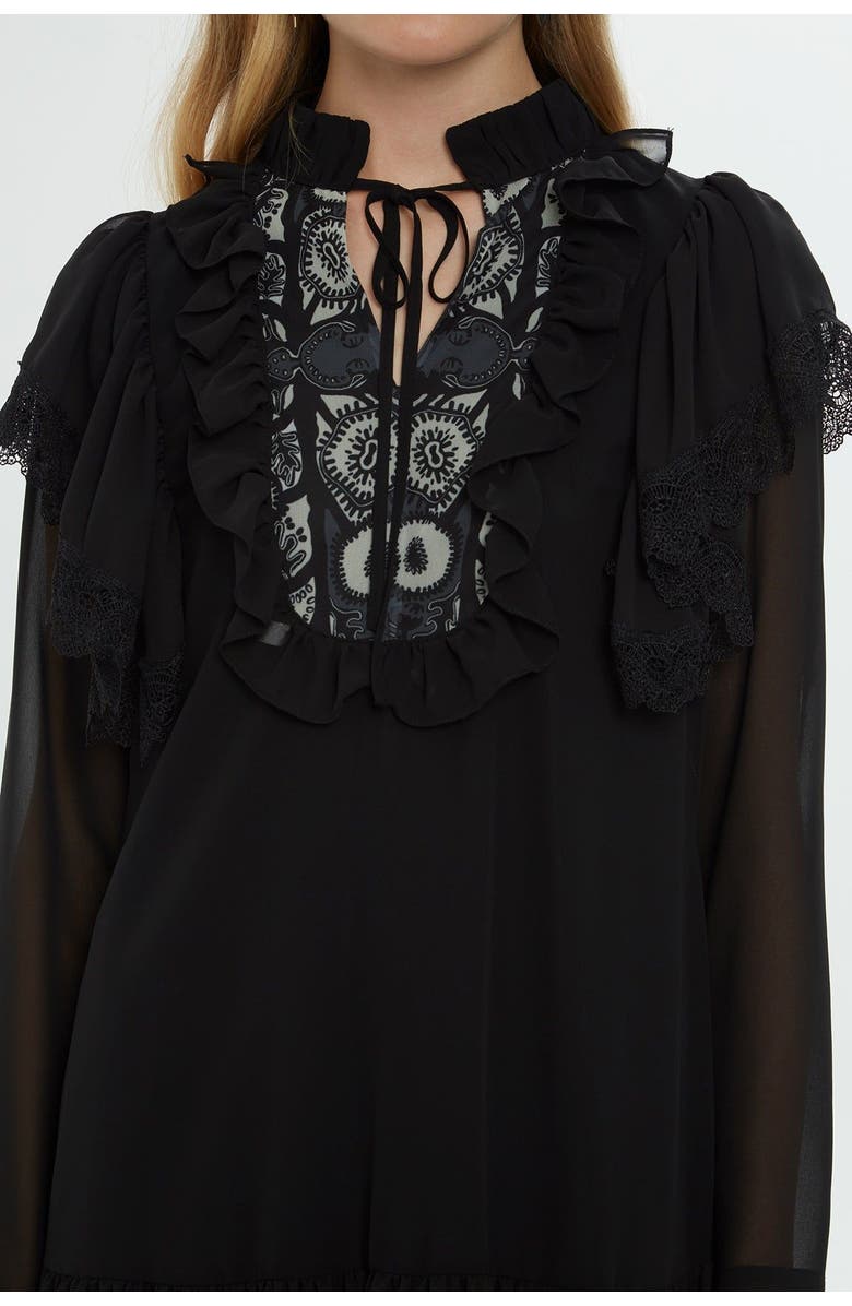 Gizia Long Sleeve Mini Dress with Tulle Details, Alternate, color, Black