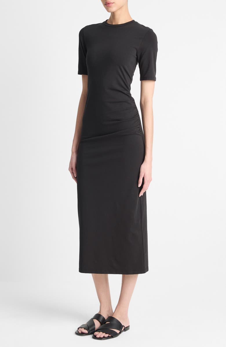 Vince Short Sleeve Midi Dress, Alternate, color, Black
