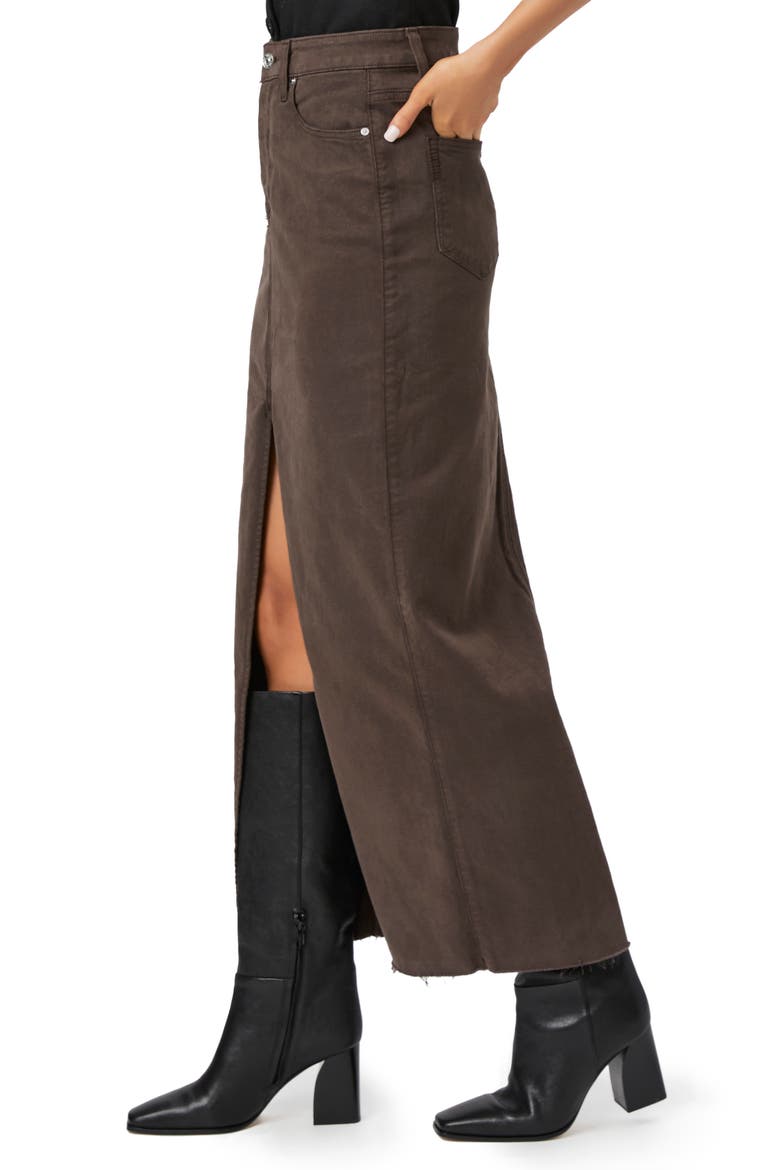 Angela Raw Hem Denim Maxi Skirt, Alternate, color, VINTAGE CHOCOLATE RAISIN