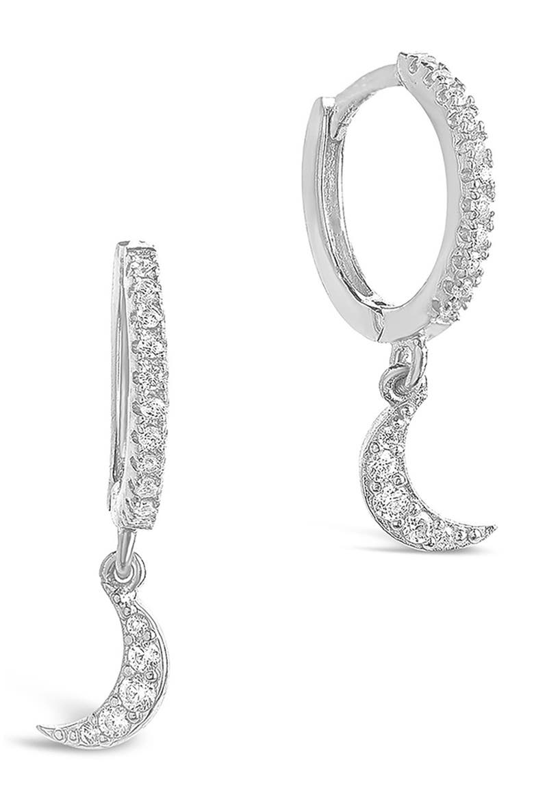 Sterling Silver CZ Crescent Micro Hoops, Alternate, color, SILVER