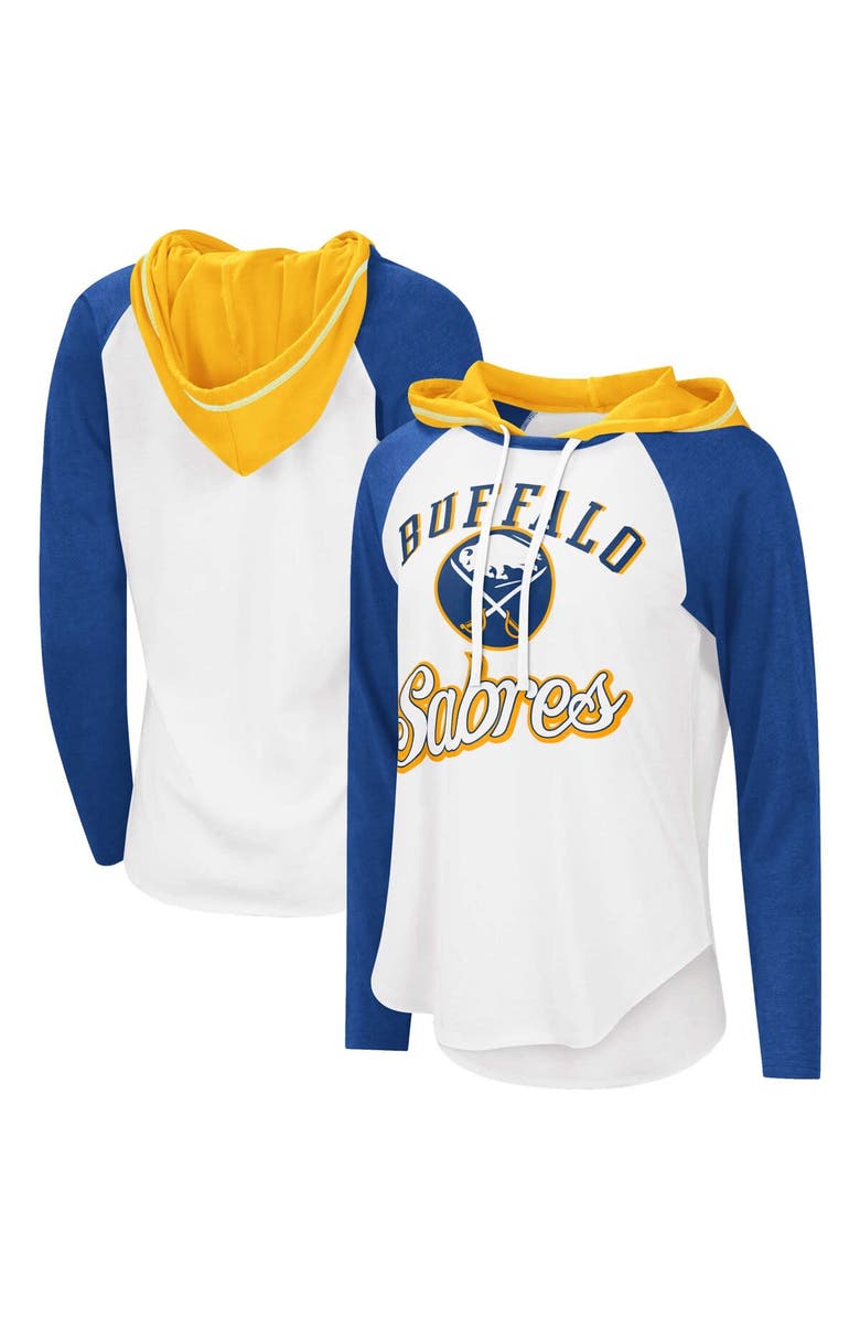 STARTER Women's G-III Sports by Carl Banks White/Royal Buffalo Sabres MVP Raglan Lightweight Hooded T-Shirt, Main, color, 