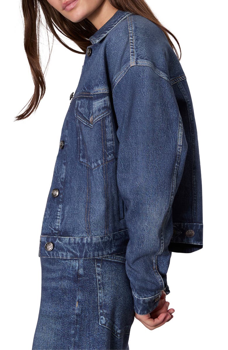 rag & bone rb Miramar Trompe l'Oeil Faux Denim Fleece Terry Trucker Jacket, Alternate, color, 