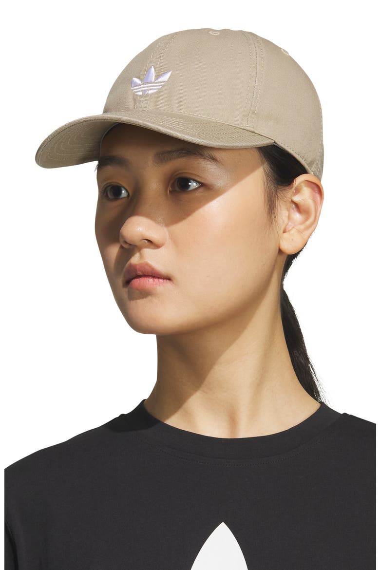 Relaxed Trefoil Cotton Baseball Cap, Alternate, color, DARK BEIGE