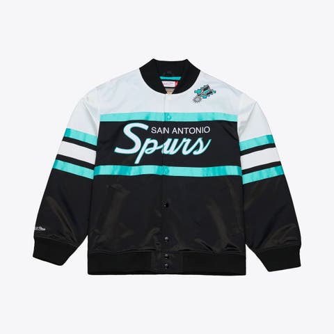 Men's Mitchell & Ness  Black San Antonio Spurs Hardwood Classics Head Coach Lightweight Satin Full-Snap Jacket