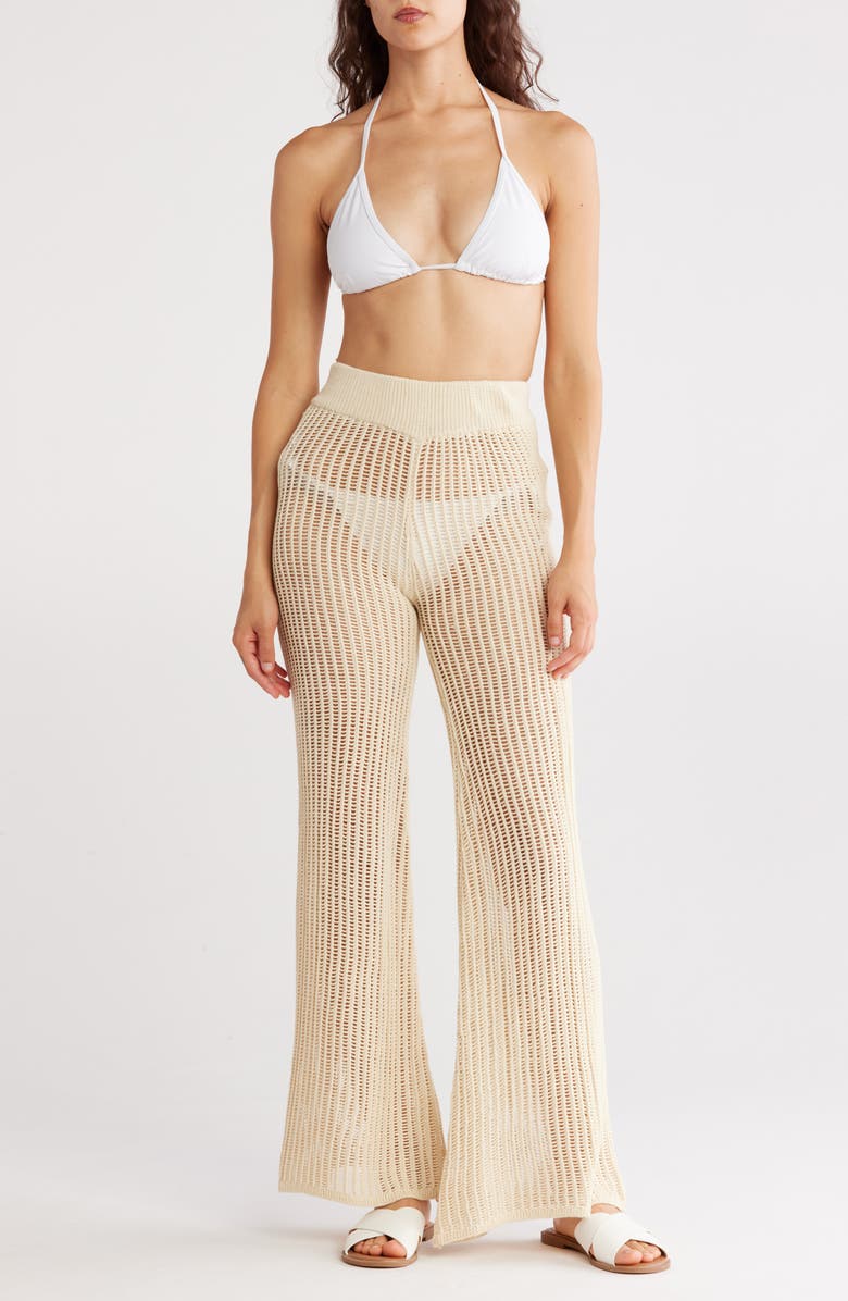 Elan Open Knit Wide Leg Cover-Up Pants, Main, color, Natural