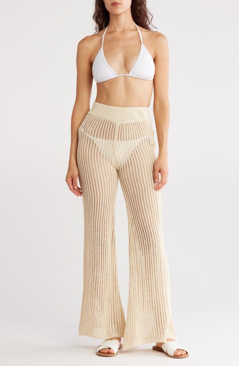 Open Knit Wide Leg Cover-Up Pants