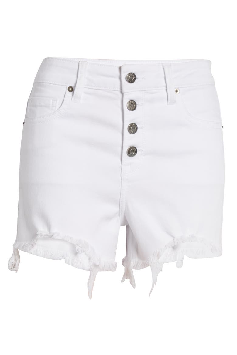 Button Fly High Waist Cutoff Mom Shorts, Alternate, color, WHITE