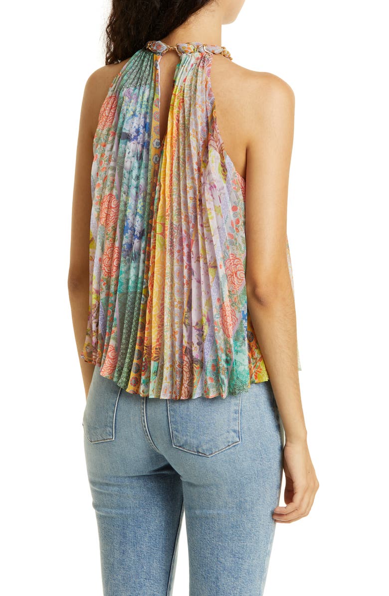 Alice + Olivia Alycia Chain Halter Neck Pleated Top, Alternate, color, 