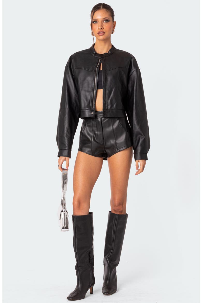 Ramona Crop Faux Leather Jacket, Alternate, color, BLACK
