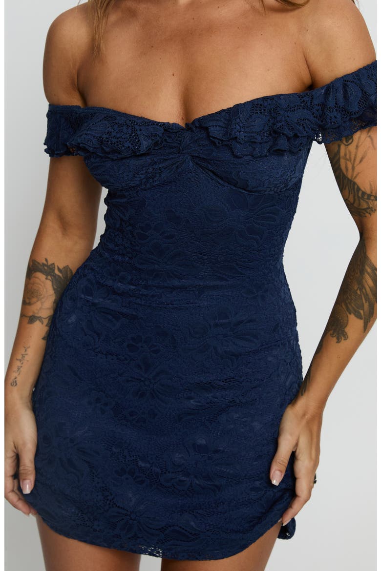 Anabeila Off the Shoulder Lace Minidress, Alternate, color, NAVY