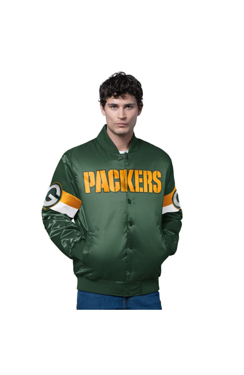 STARTER Men's Starter Green Green Bay Packers Triple Option Satin Varsity Full-Snap Jacket, Main, color, Green